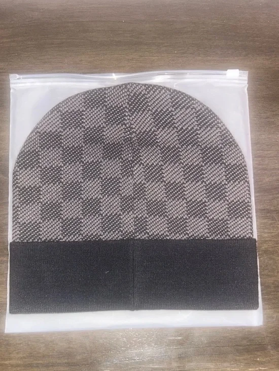Louis Vuitton Men's Check Pattern Knit Beanie Hat Black Gray Designer - Picture 2 of 3